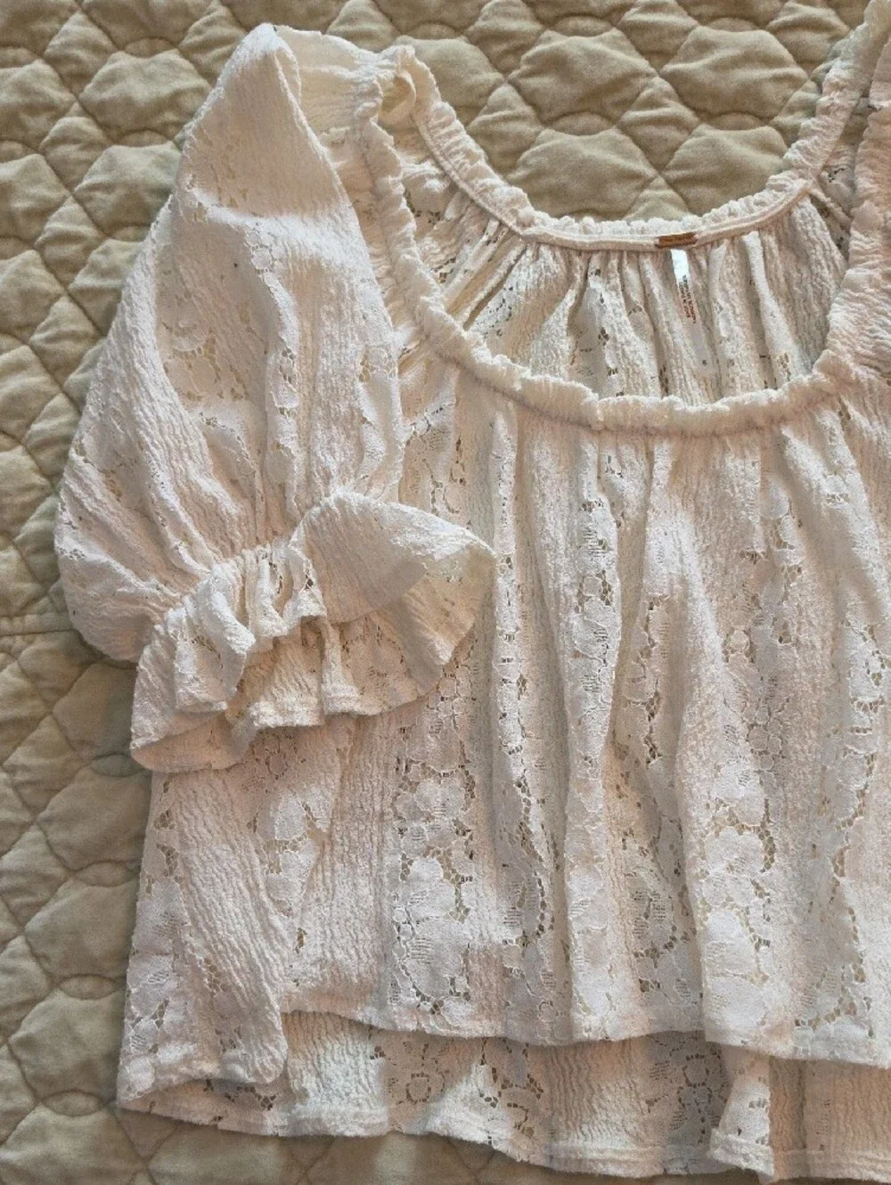 Free People Cream Lace Peasant Blouse